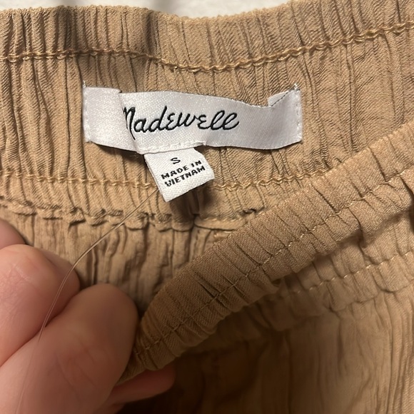 MADEWELL (NWT) Khaki Crinkle Crepe Pull On Wide Leg Cropped Pants, Size S - Picture 9 of 12